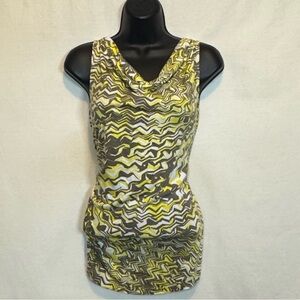 G-55 Ann Taylor Yellow Brown‎ & White Sleeveless Summer Blouse Size L